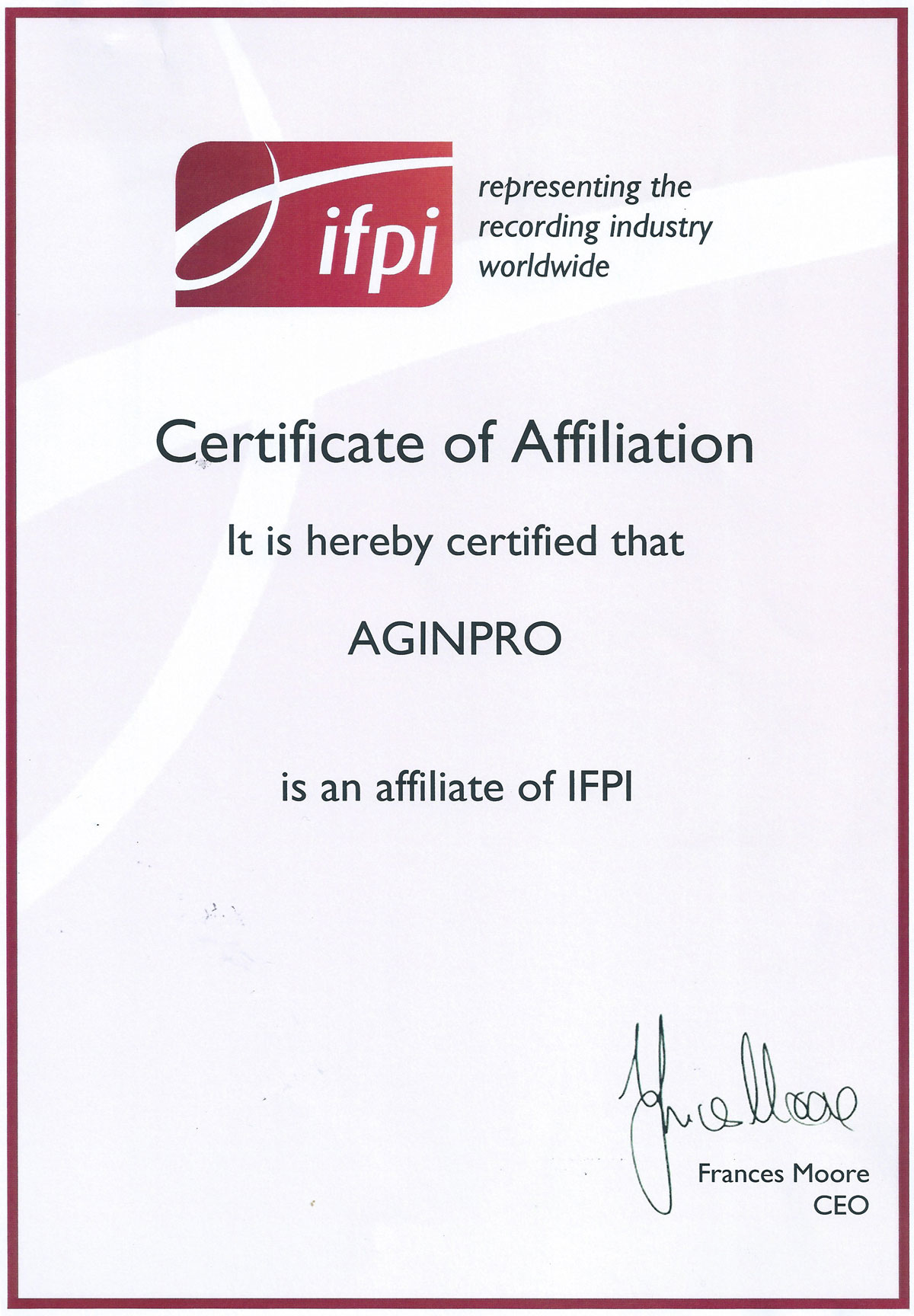 IFPI CERTIFICATE